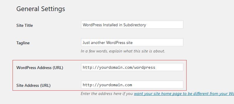 WordPress General Settings - Steps to Install or Move WordPress Site to a Subdirectory