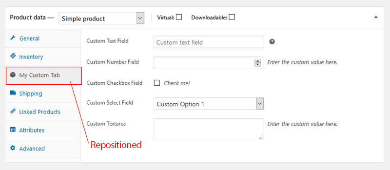 WooCommerce Admin Product Data Tab Re position - WooCommerce Admin Custom Product Data Tab