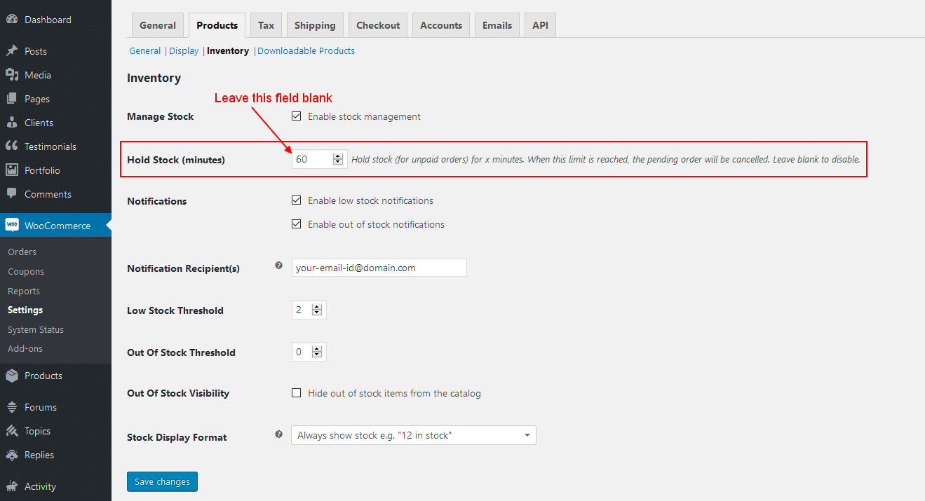 woocommerce leave hold stock field blank to disable - WooCommerce Unpaid order cancelled - time limit reached. Order cancelled after PayPal payment done.