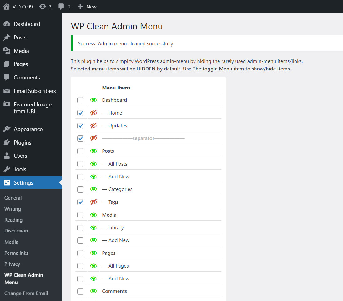WP Clean Admin Menu - WP Admin Menu Clean Up